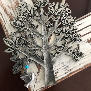 Tree with Flying Bird Accent & Blue bead Necklace